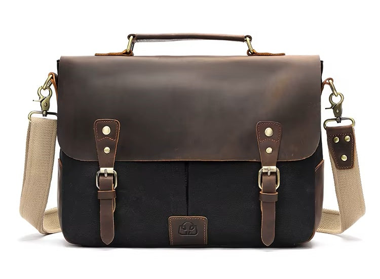 14 inch Leather & Canvas Laptop Bag