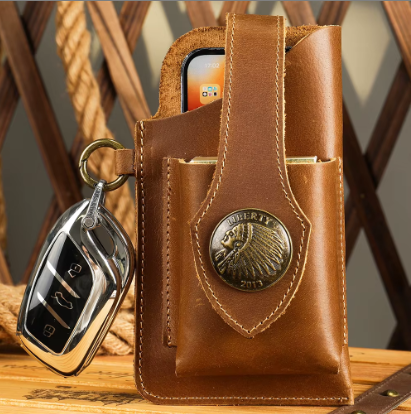 Men's Belt Cell-Phone Leather Holder