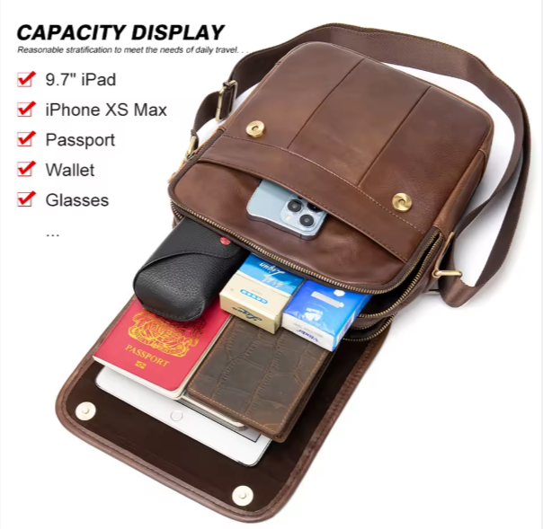 Genuine Leather Flip Crossbody Messenger