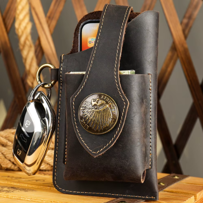 Men's Belt Cell-Phone Leather Holder