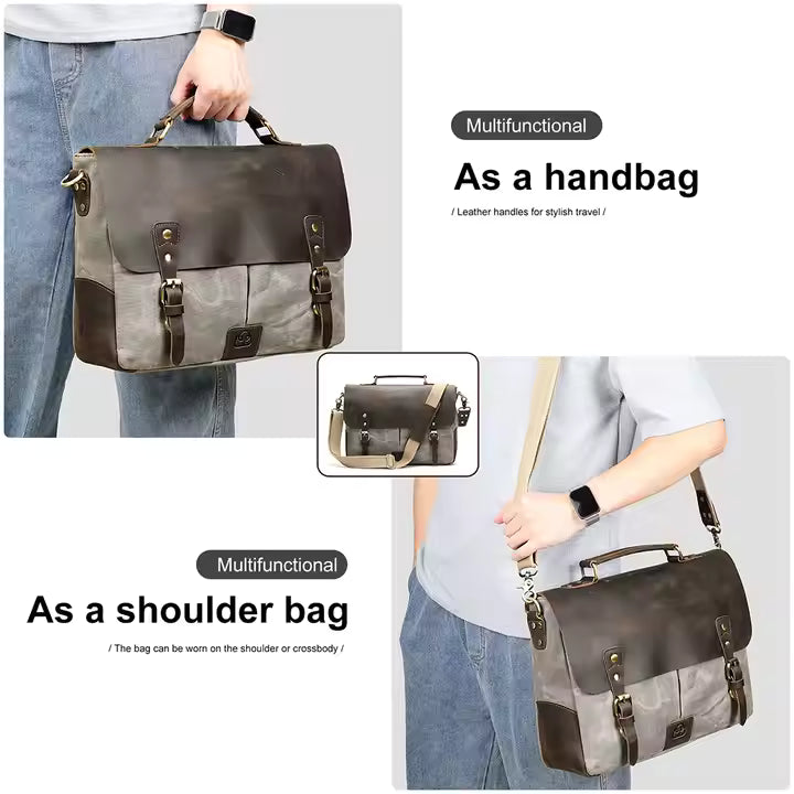 14 inch Leather & Canvas Laptop Bag