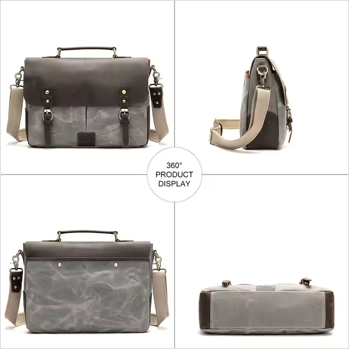 14 inch Leather & Canvas Laptop Bag