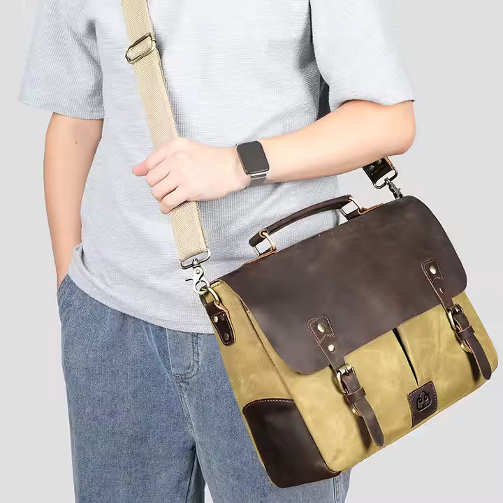 14 inch Leather & Canvas Laptop Bag
