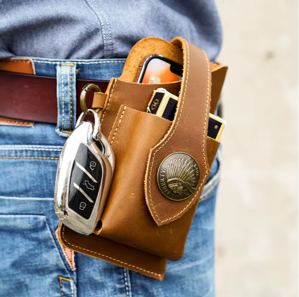 Men's Belt Cell-Phone Leather Holder