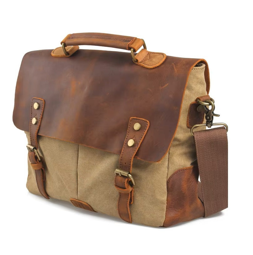 14 inch Leather & Canvas Laptop Bag