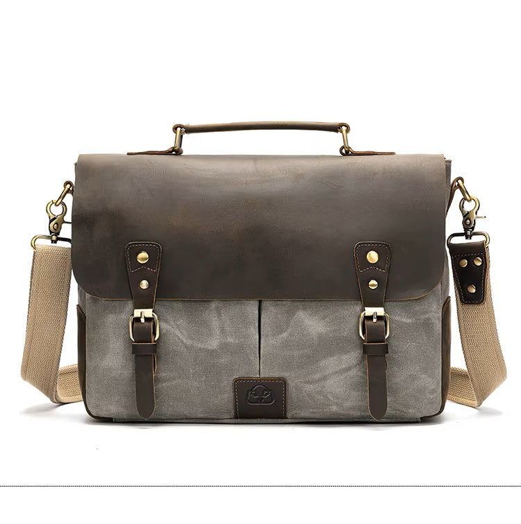 14 inch Leather & Canvas Laptop Bag