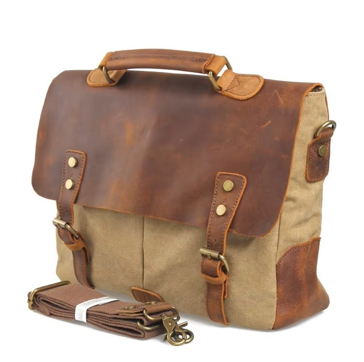 14 inch Leather & Canvas Laptop Bag